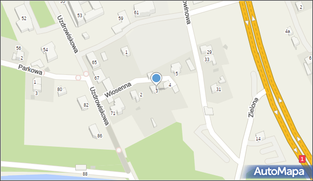 Goczałkowice-Zdrój, Wiosenna, 3, mapa Goczałkowice-Zdrój