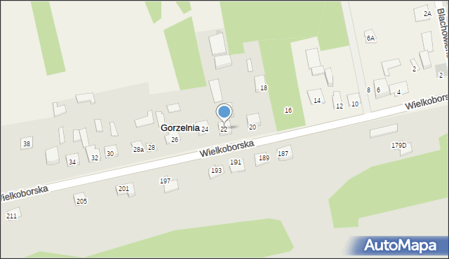 Gorzelnia, Wielkoborska, 22, mapa Gorzelnia