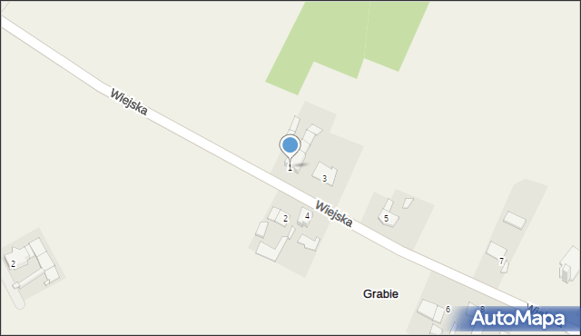 Grabie, Wiejska, 1, mapa Grabie