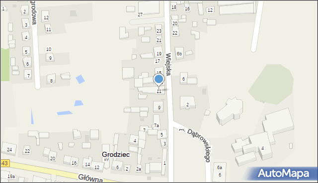 Grodziec, Wiejska, 11, mapa Grodziec