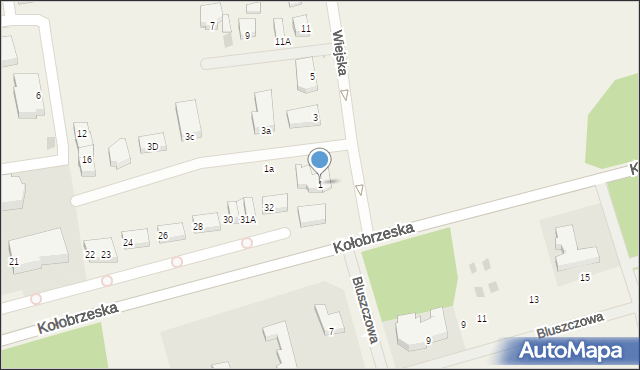 Grzybowo, Wiejska, 1, mapa Grzybowo