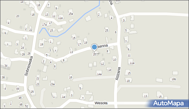 Jasło, Wiosenna, 10, mapa Jasła