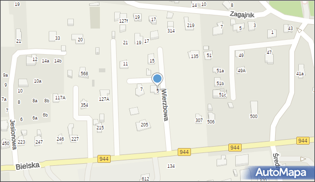 Jaworze, Wierzbowa, 5, mapa Jaworze