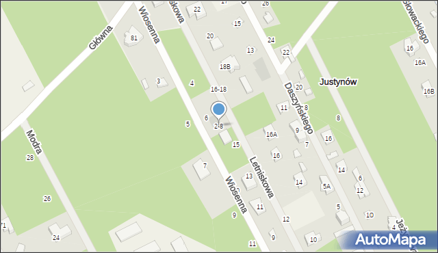 Justynów, Wiosenna, 2-8, mapa Justynów