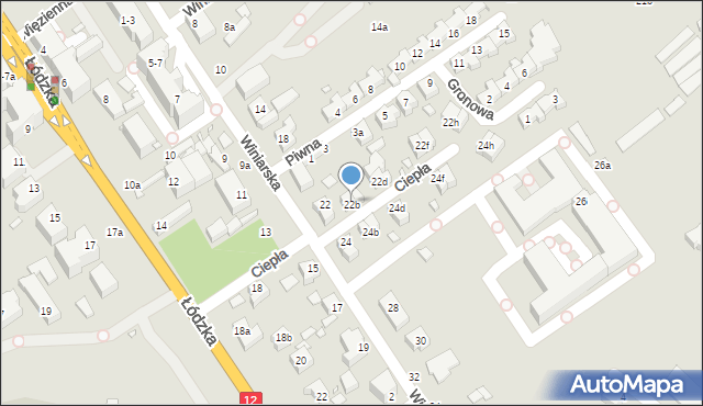 Kalisz, Winiarska, 22b, mapa Kalisza