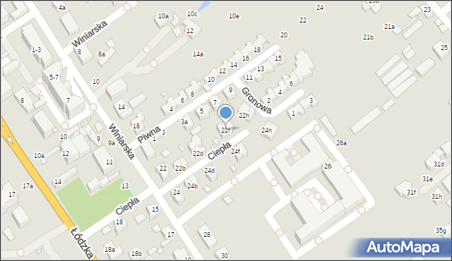 Kalisz, Winiarska, 22f, mapa Kalisza