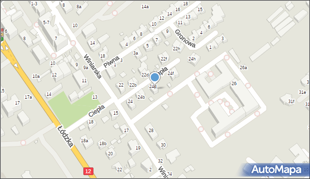 Kalisz, Winiarska, 24e, mapa Kalisza