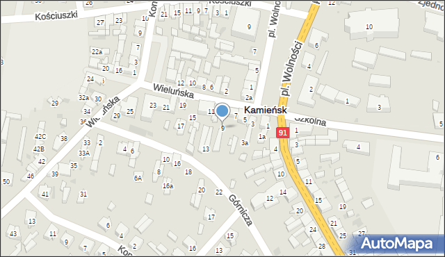 Kamieńsk, Wieluńska, 9, mapa Kamieńsk
