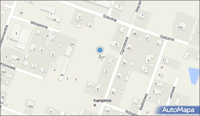 Kampinos, Wiosenna, 9, mapa Kampinos