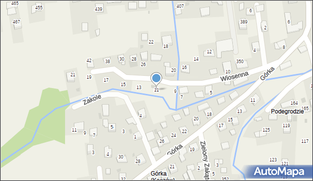 Kaszów, Wiosenna, 11, mapa Kaszów