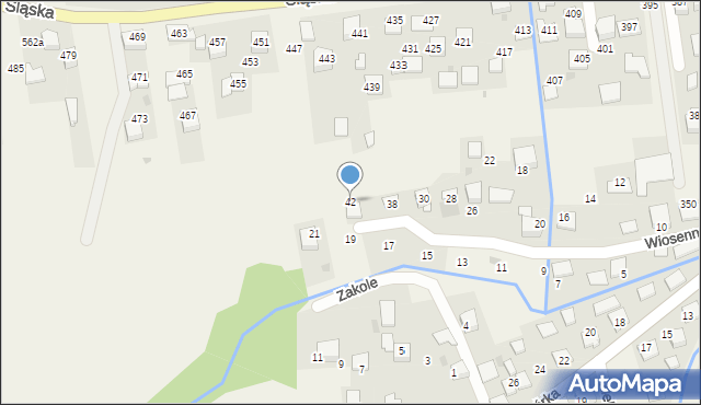 Kaszów, Wiosenna, 42, mapa Kaszów