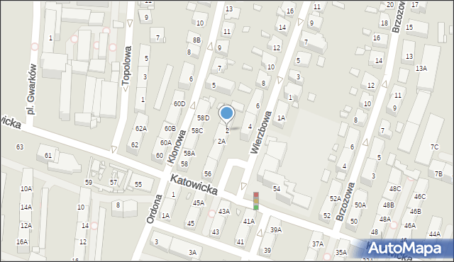 Katowice, Wierzbowa, 2, mapa Katowic