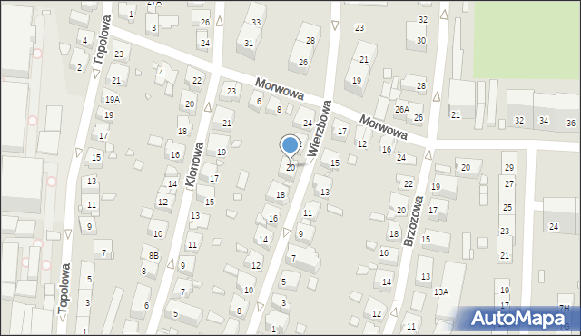 Katowice, Wierzbowa, 20, mapa Katowic