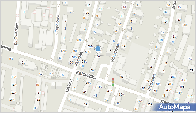 Katowice, Wierzbowa, 2A, mapa Katowic