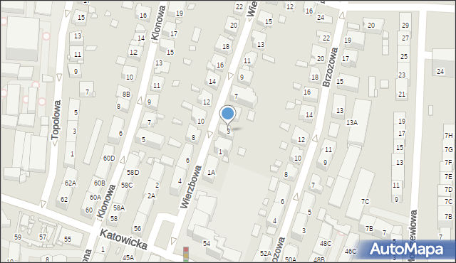Katowice, Wierzbowa, 3, mapa Katowic