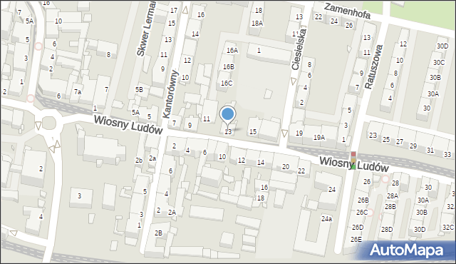 Katowice, Wiosny Ludów, 13, mapa Katowic