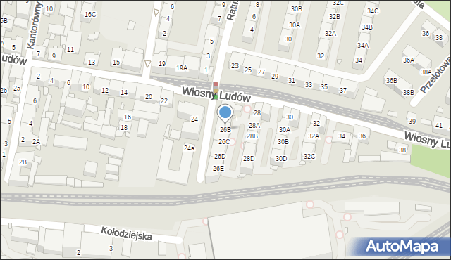 Katowice, Wiosny Ludów, 26B, mapa Katowic