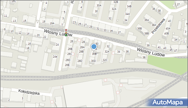 Katowice, Wiosny Ludów, 30B, mapa Katowic