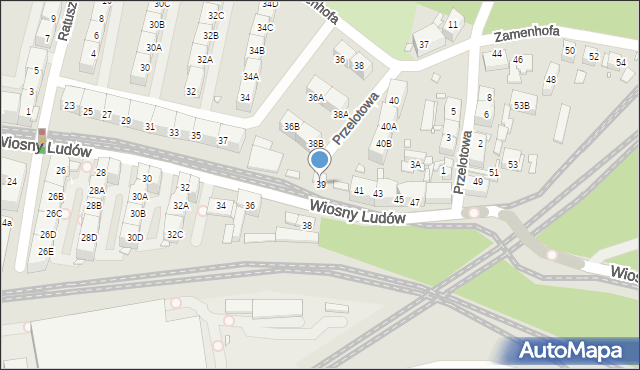 Katowice, Wiosny Ludów, 39, mapa Katowic