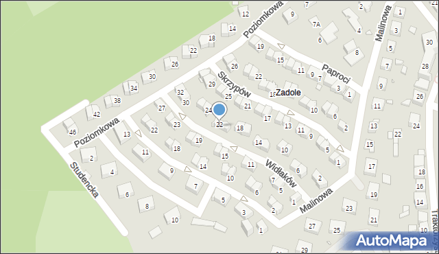 Katowice, Widłaków, 22, mapa Katowic