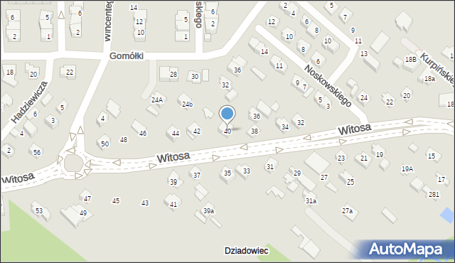 Kielce, Witosa Wincentego, 40, mapa Kielc