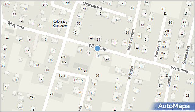 Kiełczów, Wiosenna, 13, mapa Kiełczów