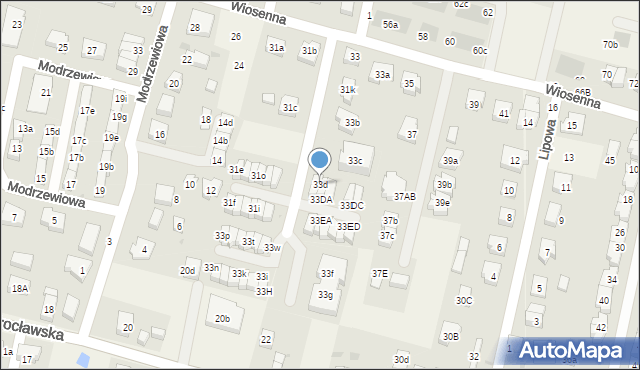 Kiełczów, Wiosenna, 33d, mapa Kiełczów