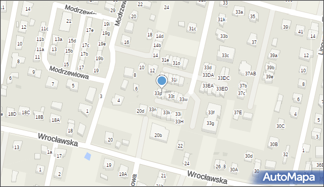 Kiełczów, Wiosenna, 33r, mapa Kiełczów