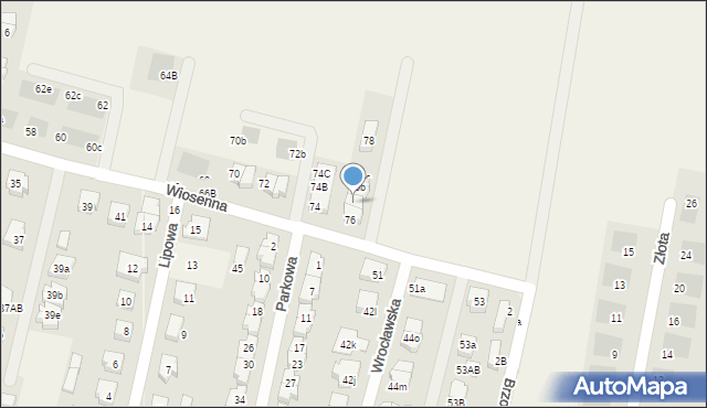 Kiełczów, Wiosenna, 76a, mapa Kiełczów