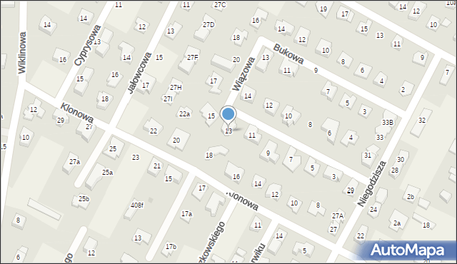 Kiełpin, Wiązowa, 13, mapa Kiełpin