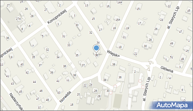 Komorów, Wiejska, 36, mapa Komorów