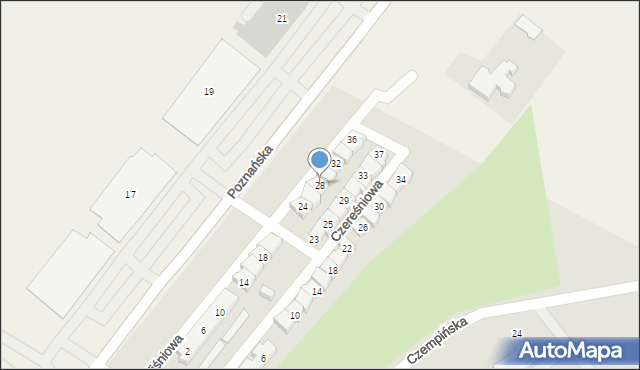 Kościan, Wiśniowa, 28, mapa Kościan