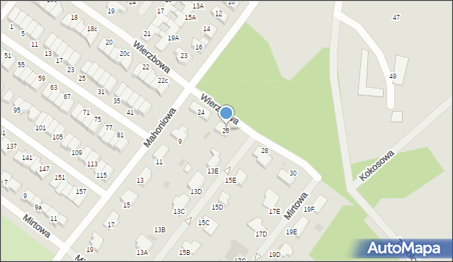 Koszalin, Wierzbowa, 26, mapa Koszalina