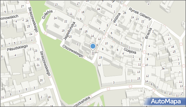 Kraków, Wiślna, 11, mapa Krakowa