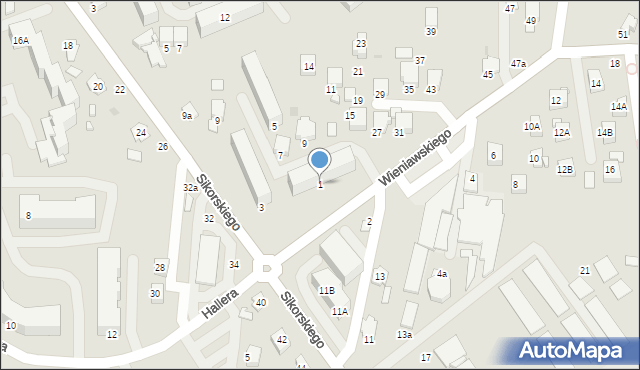 Krosno, Wieniawskiego Henryka, 1, mapa Krosna