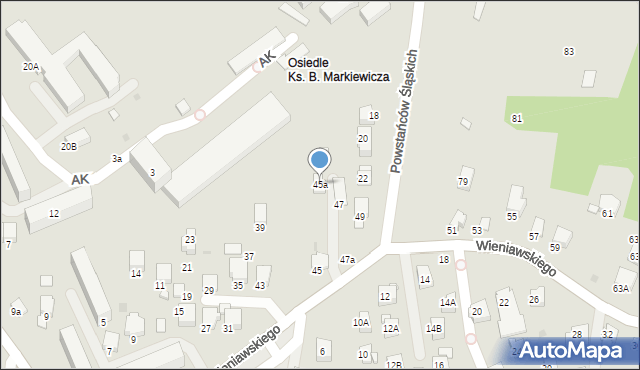 Krosno, Wieniawskiego Henryka, 45a, mapa Krosna