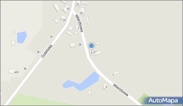 Krosno Odrzańskie, Wierzbowa, 1, mapa Krosno Odrzańskie