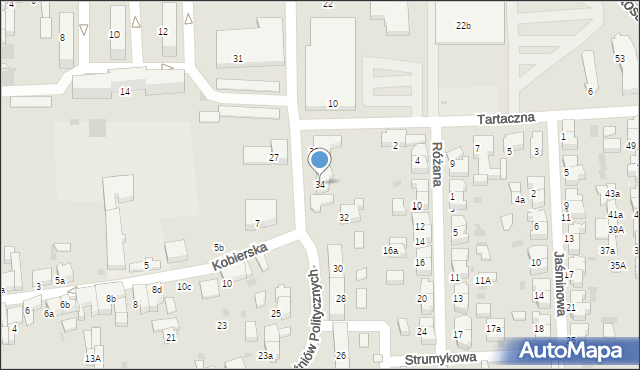 Krotoszyn, Więźniów Politycznych, 34, mapa Krotoszyna