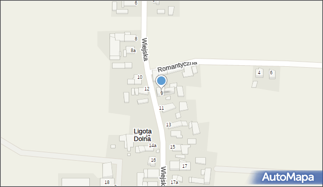Ligota Dolna, Wiejska, 9, mapa Ligota Dolna