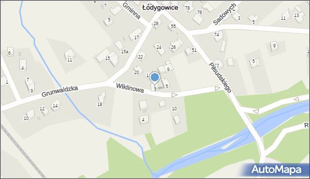 Łodygowice, Wiklinowa, 3, mapa Łodygowice