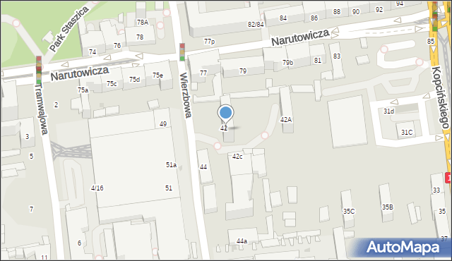 Łódź, Wierzbowa, 42/42A, mapa Łodzi