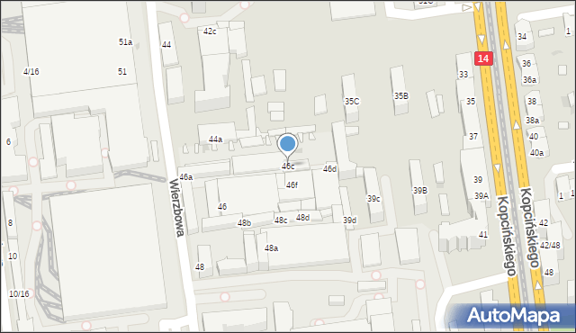 Łódź, Wierzbowa, 46c, mapa Łodzi