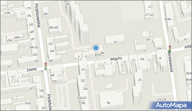 Łódź, Wigury Stanisława, inż. pil., 8, mapa Łodzi