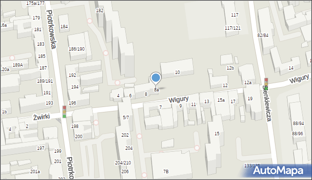 Łódź, Wigury Stanisława, inż. pil., 8a, mapa Łodzi