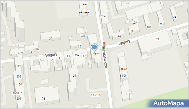 Łódź, Wigury Stanisława, inż. pil., 19, mapa Łodzi