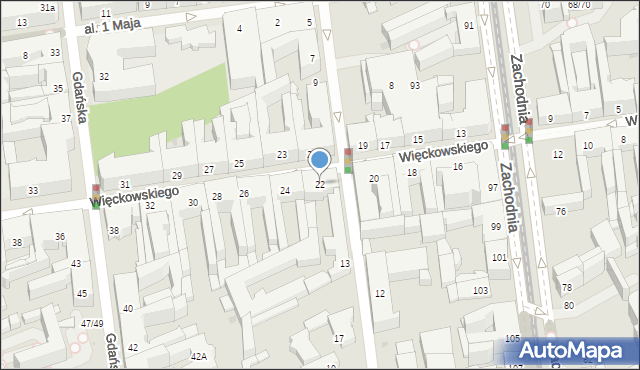 Łódź, Więckowskiego Stanisława, płk. dr., 22, mapa Łodzi