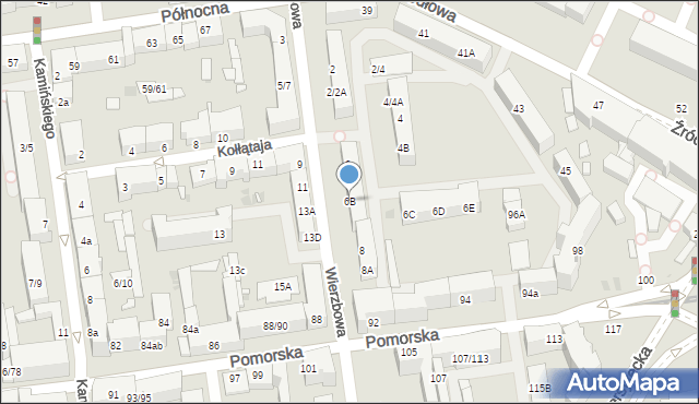 Łódź, Wierzbowa, 6B, mapa Łodzi