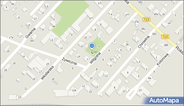 Łódź, Wilgotna, 5a, mapa Łodzi