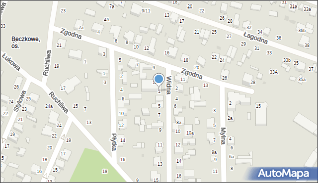 Łódź, Widna, 1, mapa Łodzi