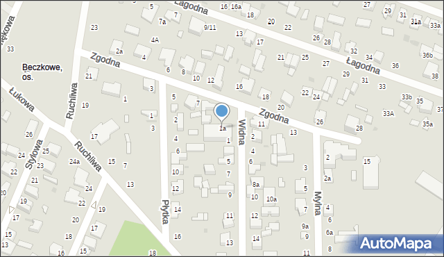 Łódź, Widna, 1a, mapa Łodzi